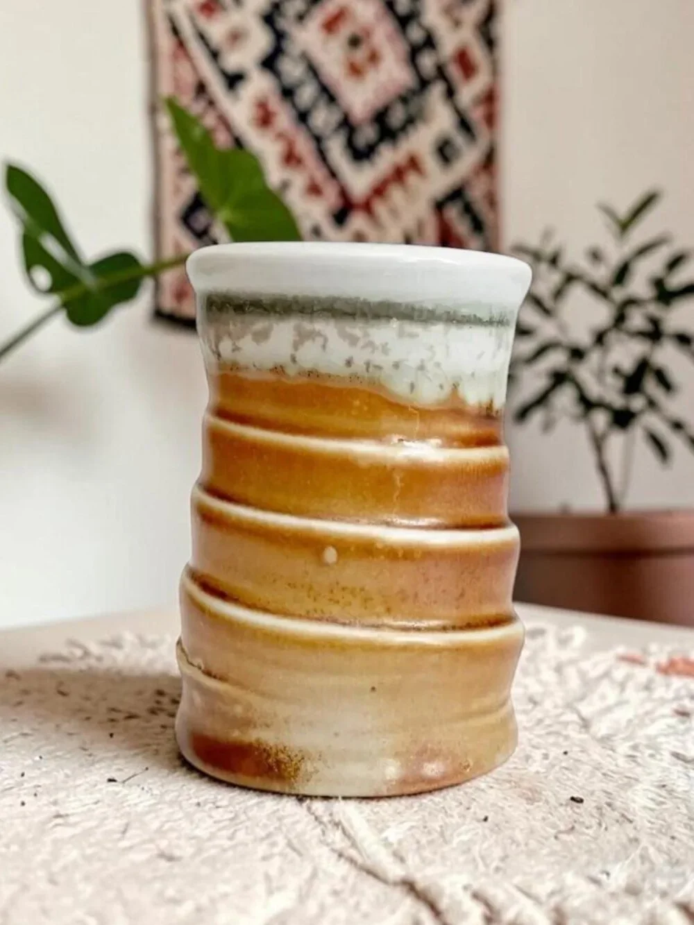 Ceramic Bud Vase – Wheel Thrown Pottery, Ribbed Texture